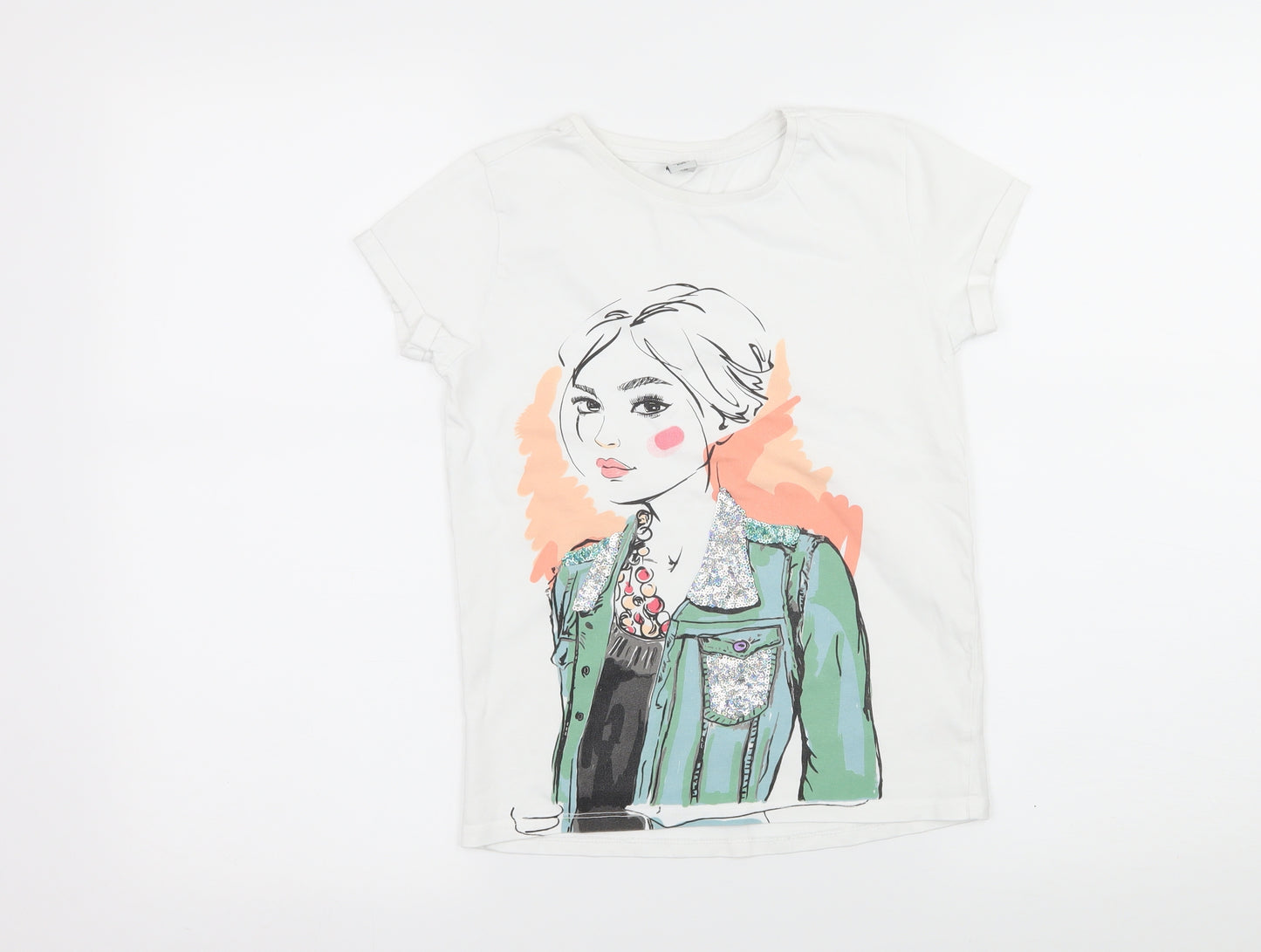 TU Girls White  Jersey Basic T-Shirt Size 10 Years  - Girl