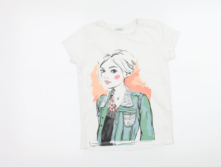 TU Girls White  Jersey Basic T-Shirt Size 10 Years  - Girl