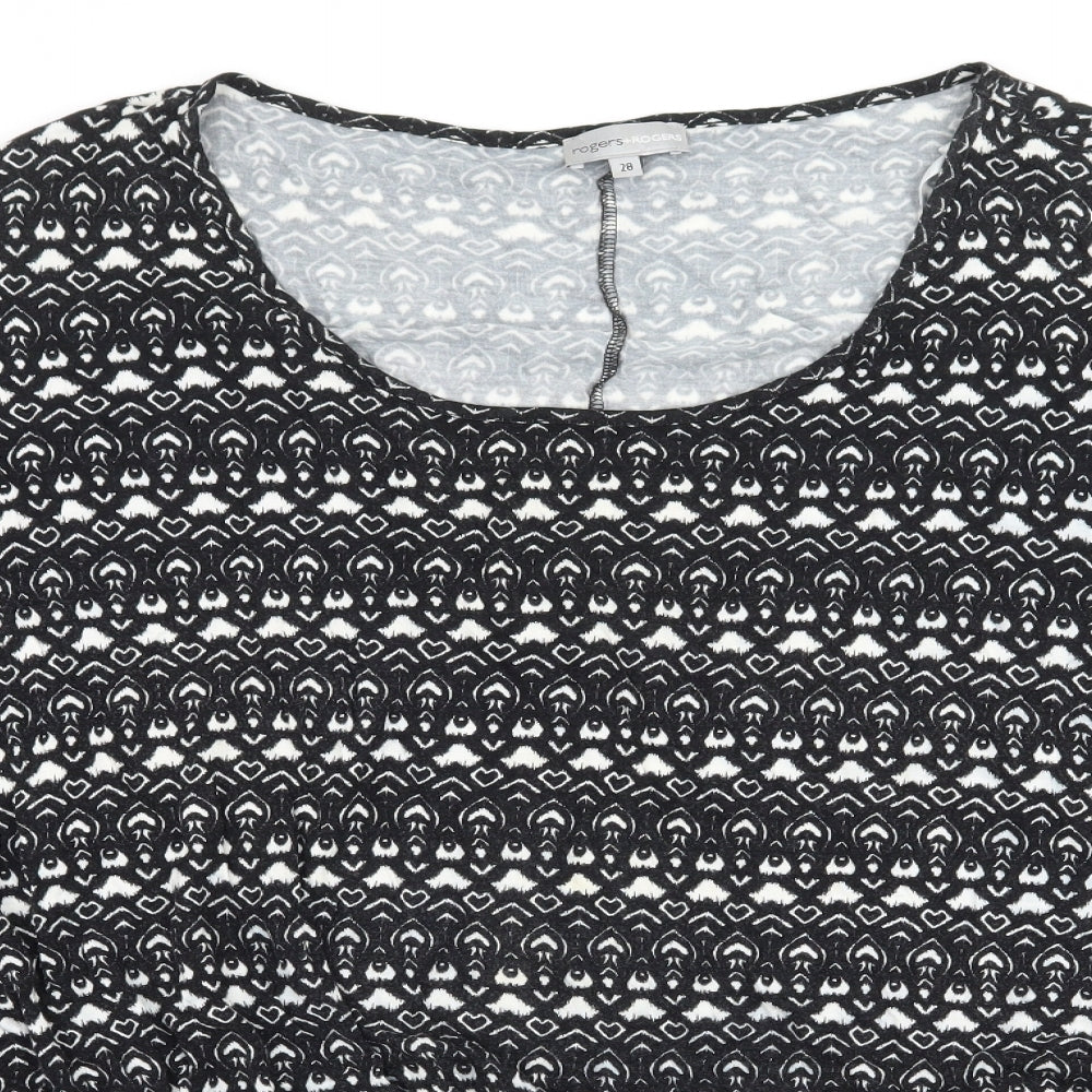 Roger+Rogers Womens Black Geometric Jersey Basic T-Shirt Size 28