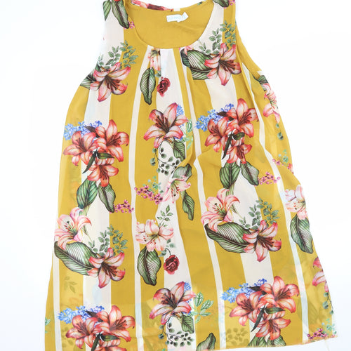 Blue Vanilla Womens Yellow Floral Chiffon A-Line  Size S