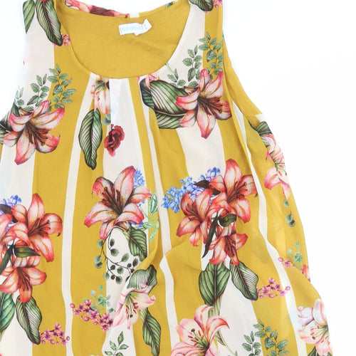 Blue Vanilla Womens Yellow Floral Chiffon A-Line  Size S