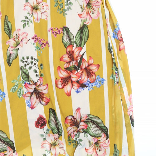 Blue Vanilla Womens Yellow Floral Chiffon A-Line  Size S