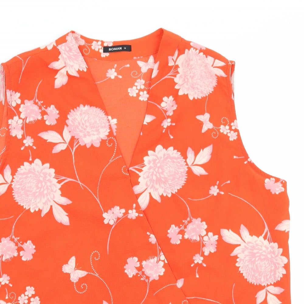 Roman Womens Red Floral  Basic Blouse Size 14
