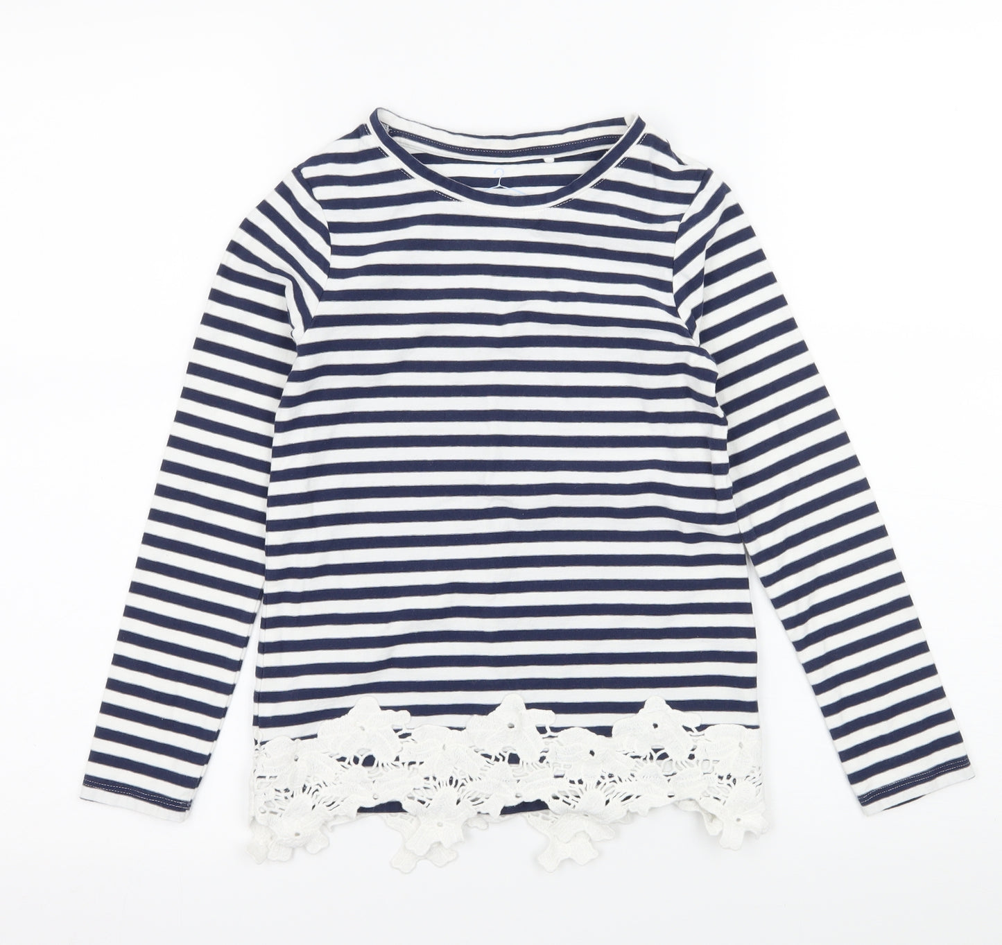 NEXT Girls White Striped Jersey Basic T-Shirt Size 9-10 Years