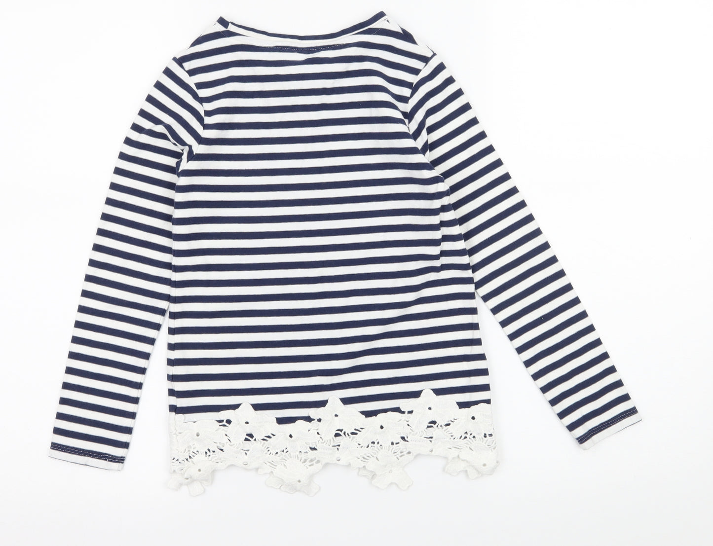 NEXT Girls White Striped Jersey Basic T-Shirt Size 9-10 Years