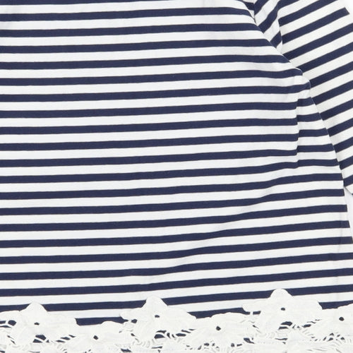 NEXT Girls White Striped Jersey Basic T-Shirt Size 9-10 Years