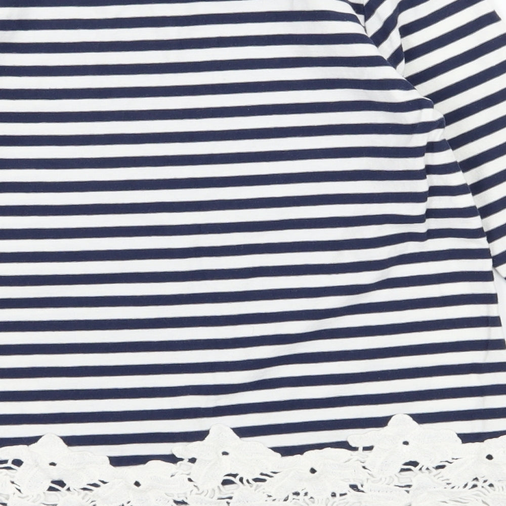 NEXT Girls White Striped Jersey Basic T-Shirt Size 9-10 Years