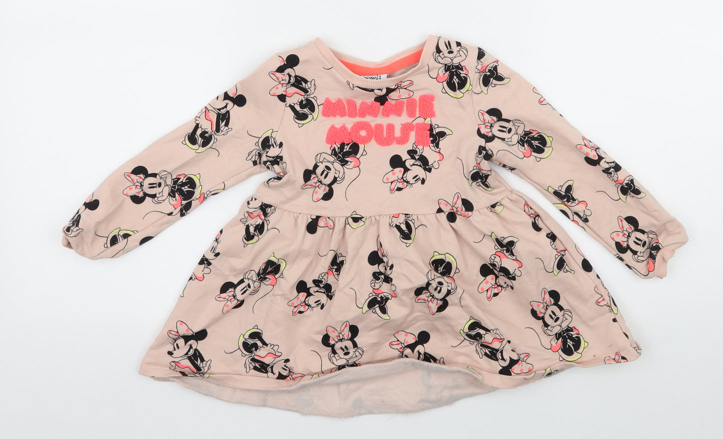 George Girls Pink Geometric Jersey Skater Dress  Size 2-3 Years  - Minnie mouse