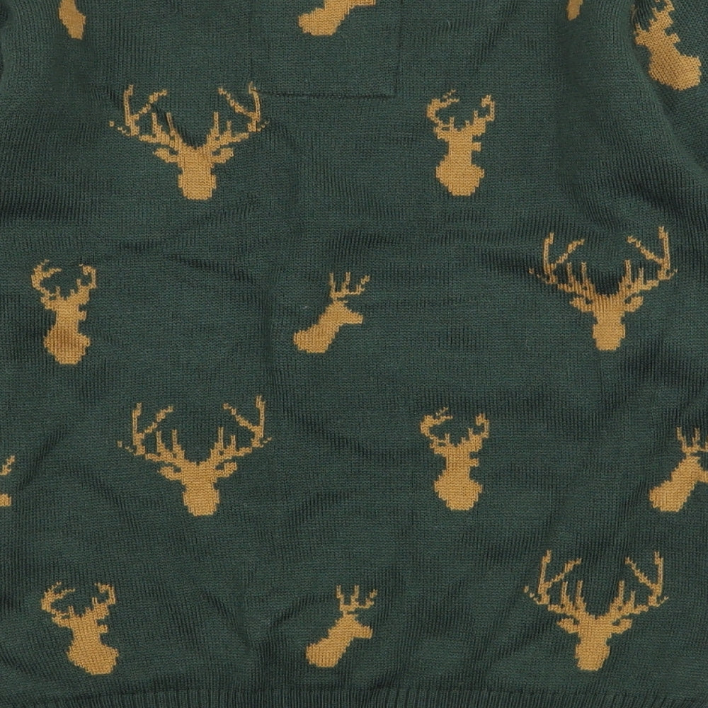 TU Boys Green Geometric Knit Pullover Jumper Size 7 Years  - reindeer
