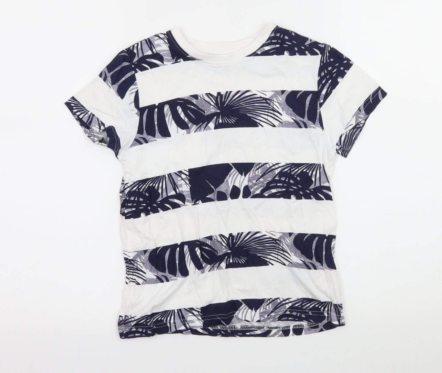 Primark Boys White Striped Jersey Basic T-Shirt Size 7-8 Years