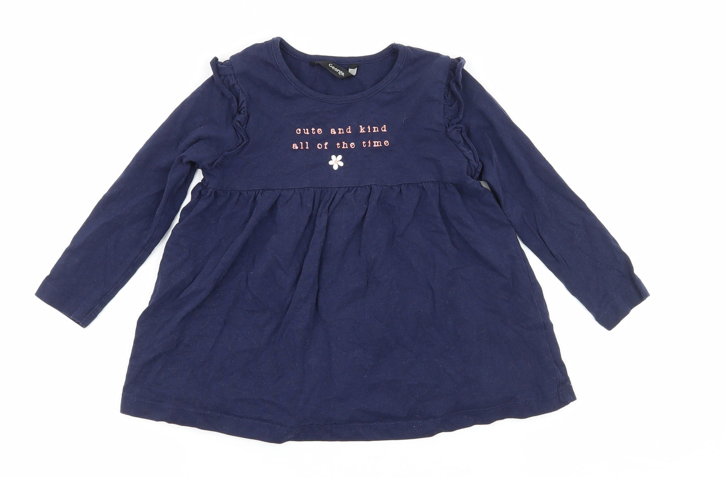George Girls Blue  Jersey Skater Dress  Size 18-24 Months  - slogan