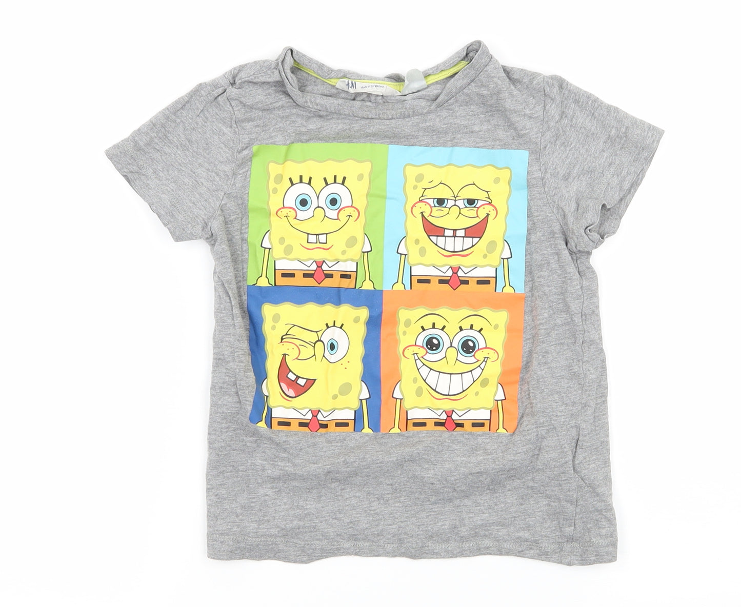 H&M Boys Grey  Jersey Basic T-Shirt Size 3-4 Years  - spongebob square pants