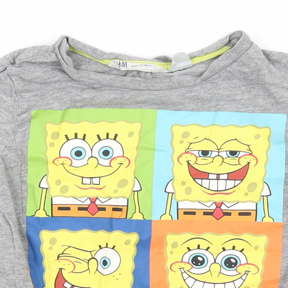 H&M Boys Grey  Jersey Basic T-Shirt Size 3-4 Years  - spongebob square pants