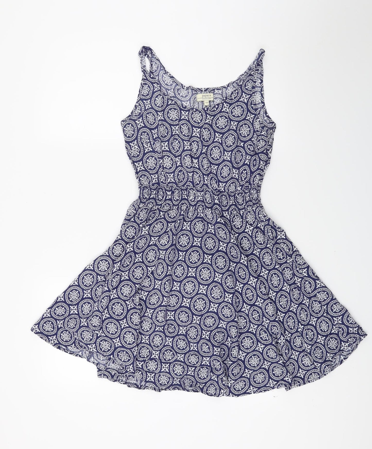 Papaya Womens Blue Floral Rayon A-Line  Size 10