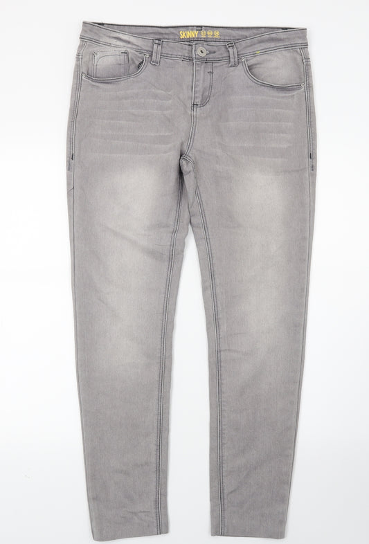 Front view of Primark women’s brown denim skinny jeans, size UK 12, 27-inch leg