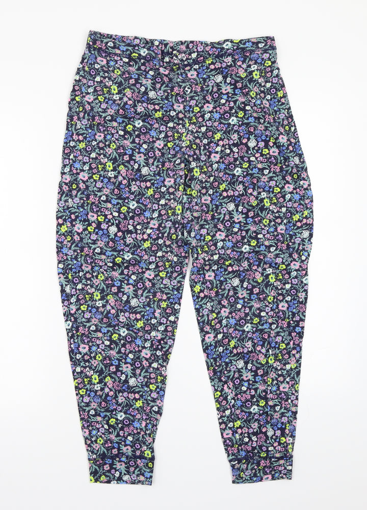 H&M Womens Blue Floral  Trousers  Size 14 L24 in