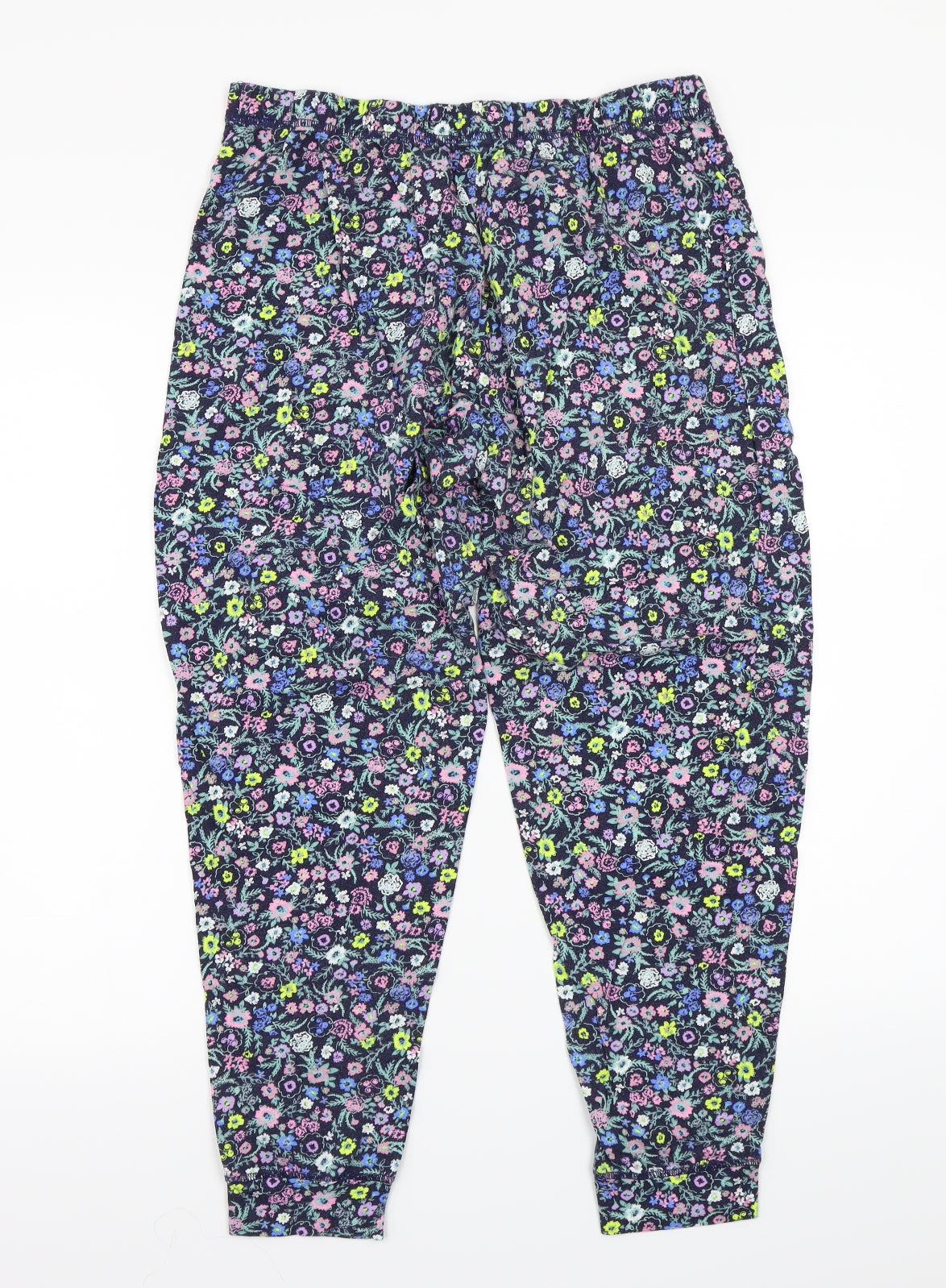 H&M Womens Blue Floral  Trousers  Size 14 L24 in