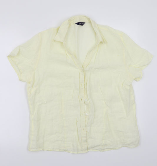 Front view of Lands end women’s yellow basic button-up, size L