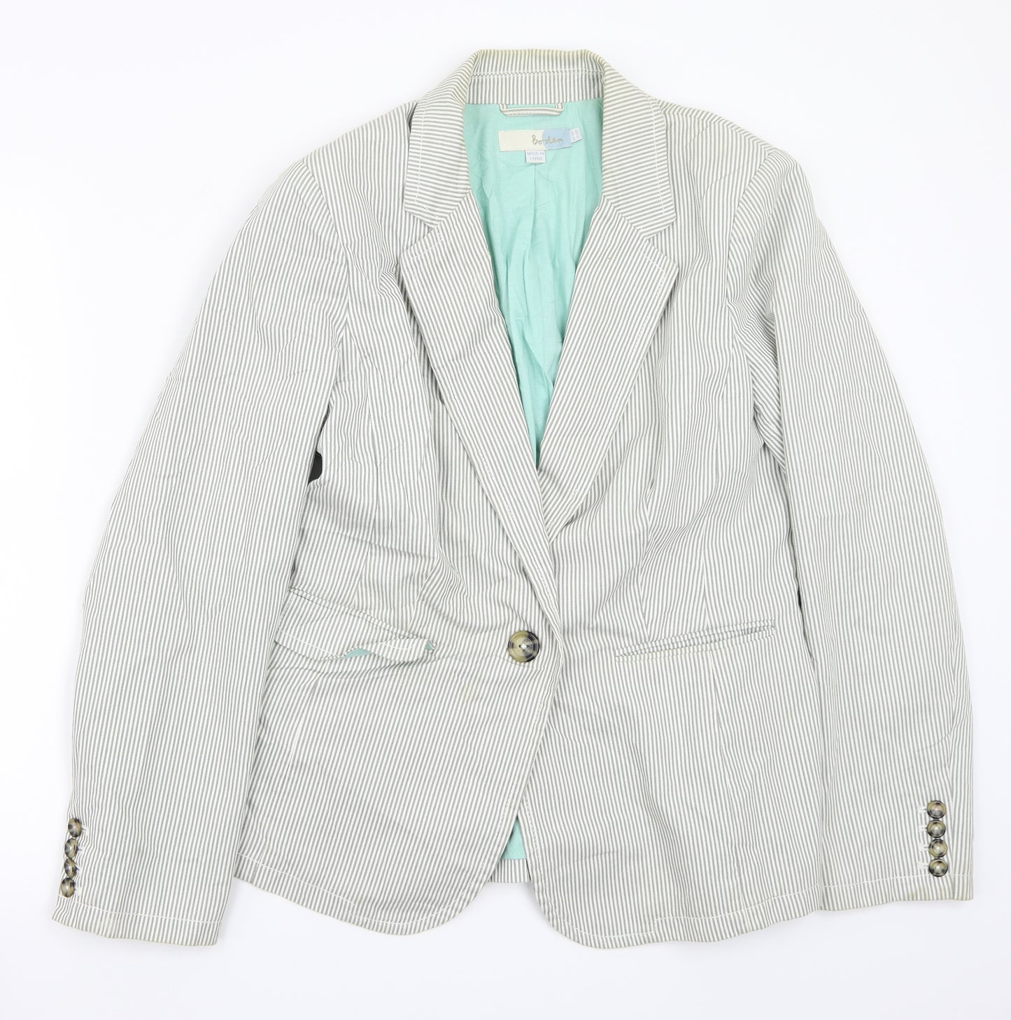 Boden Womens White Striped  Jacket Suit Jacket Size 14