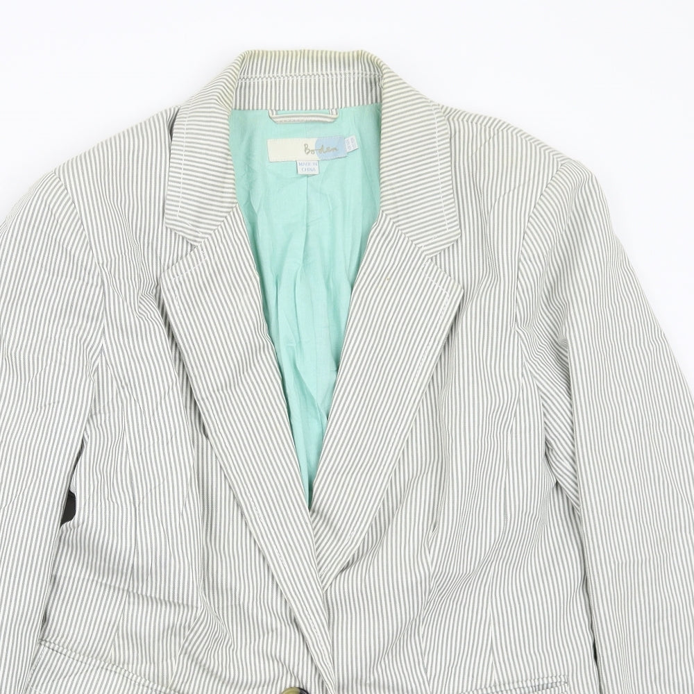 Boden Womens White Striped  Jacket Suit Jacket Size 14
