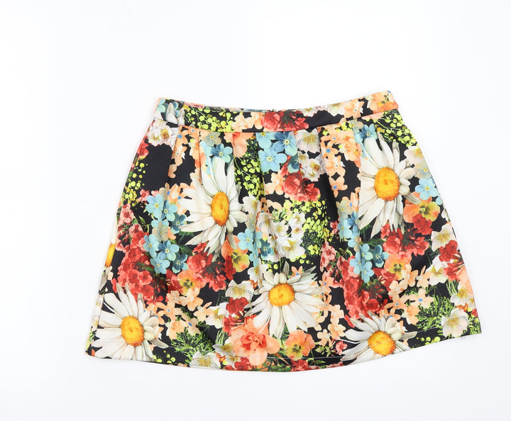 Danity Womens Black Floral  A-Line Skirt Size S