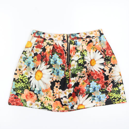 Danity Womens Black Floral  A-Line Skirt Size S