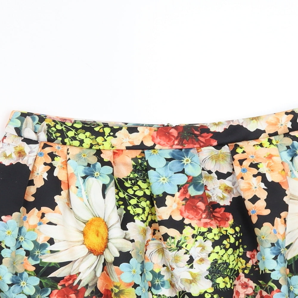 Danity Womens Black Floral  A-Line Skirt Size S
