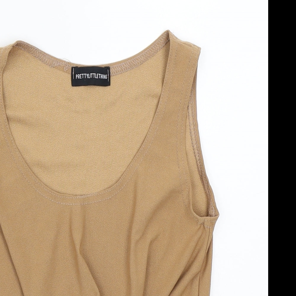 PRETTYLITTLETHING Womens Brown   Cropped T-Shirt Size M