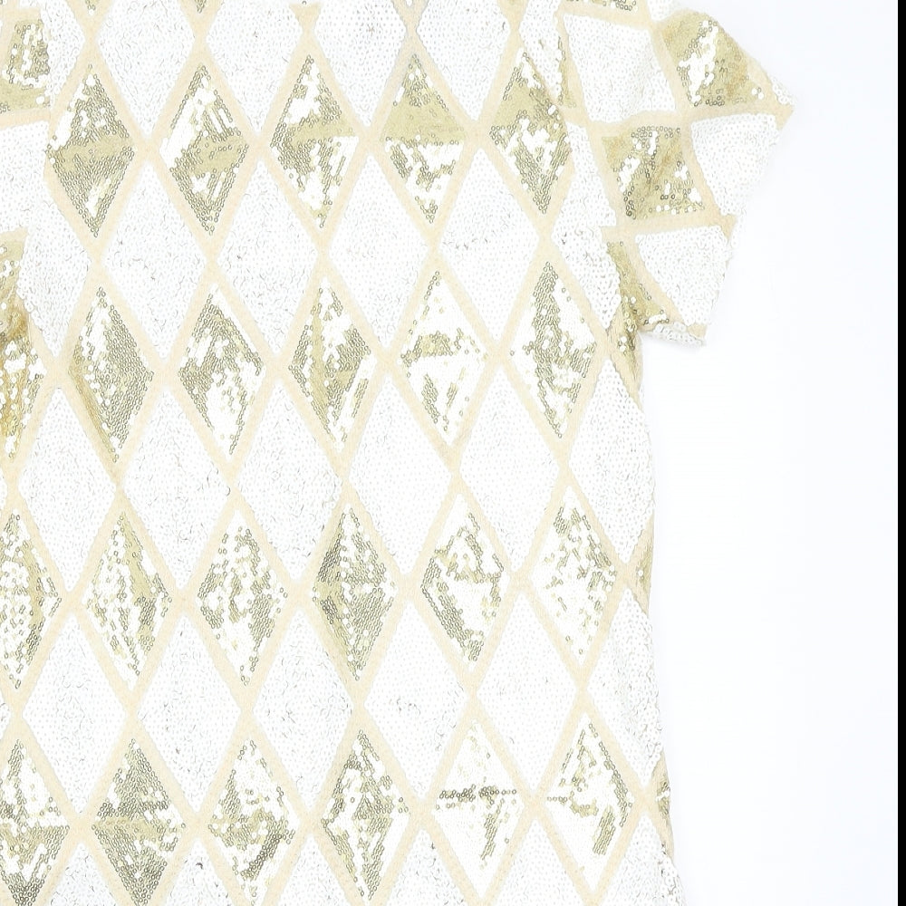 Rare London Womens White Geometric  A-Line  Size 10