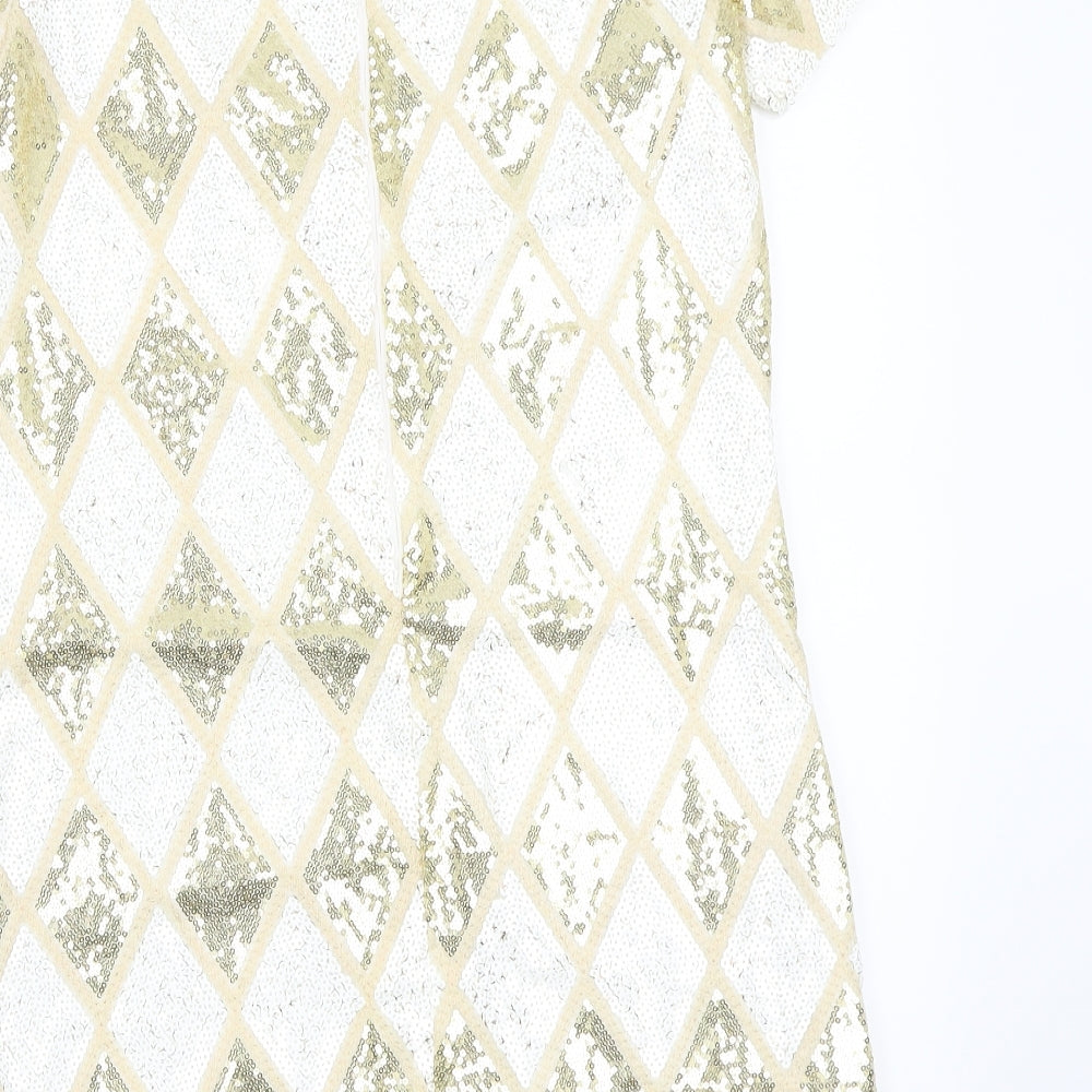 Rare London Womens White Geometric  A-Line  Size 10