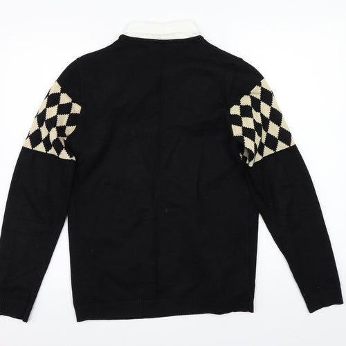 Bonmanni Womens Black Geometric  Pullover Jumper Size L