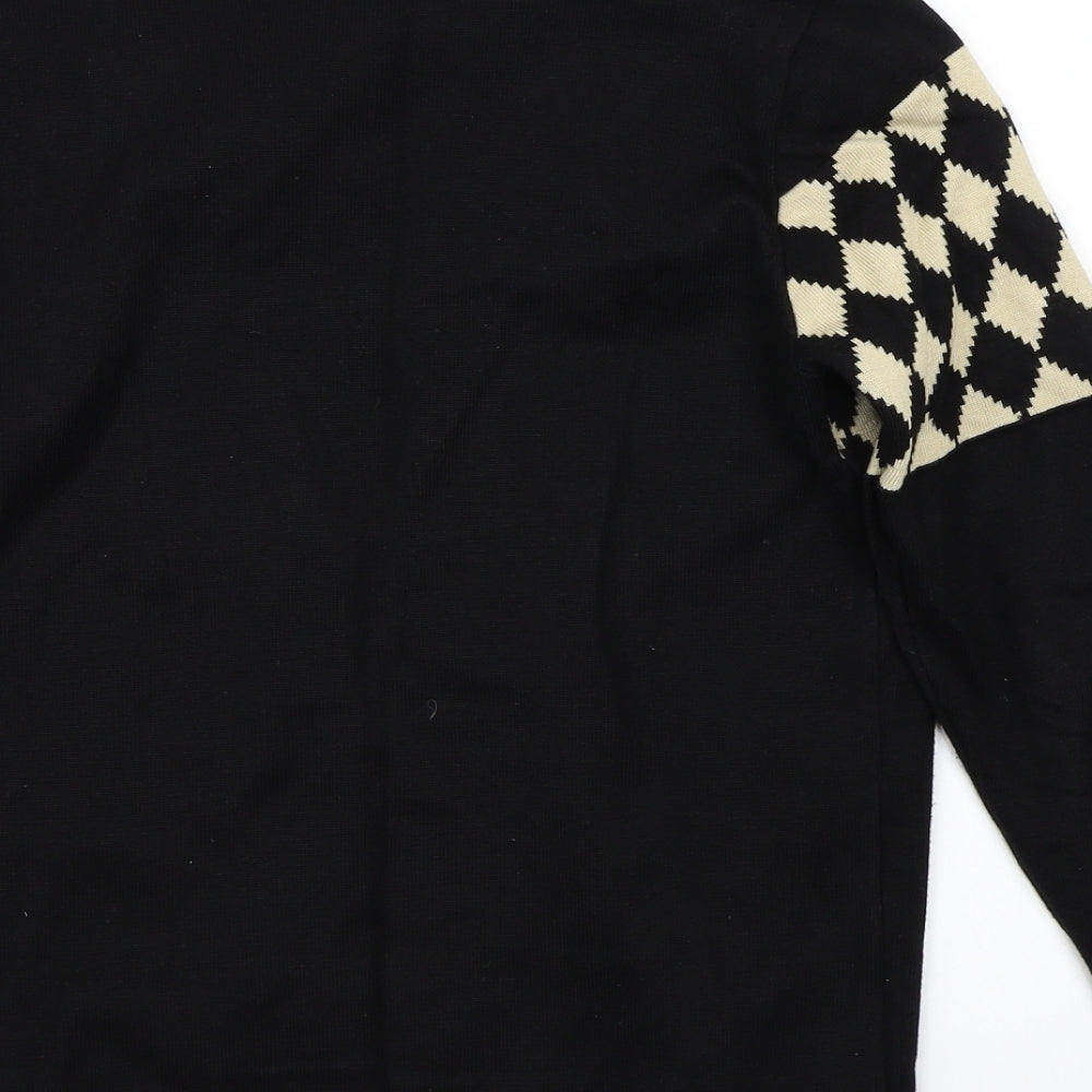 Bonmanni Womens Black Geometric  Pullover Jumper Size L