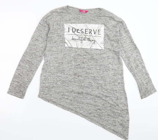 Front view of Young Dimension girls’ grey knit jumper, size 12-13, years