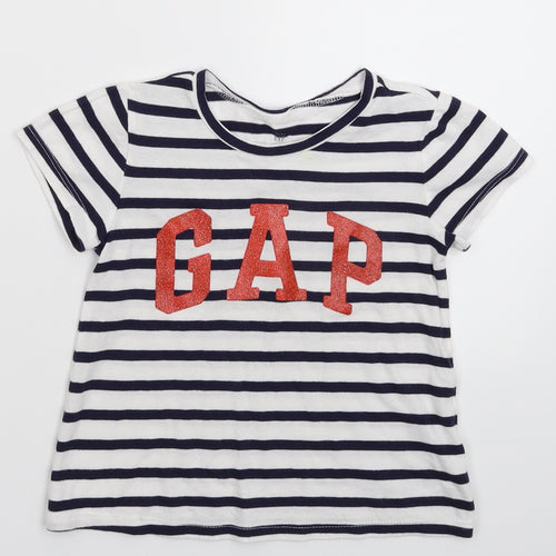Gap Girls White Striped  Basic T-Shirt Size 4 Years
