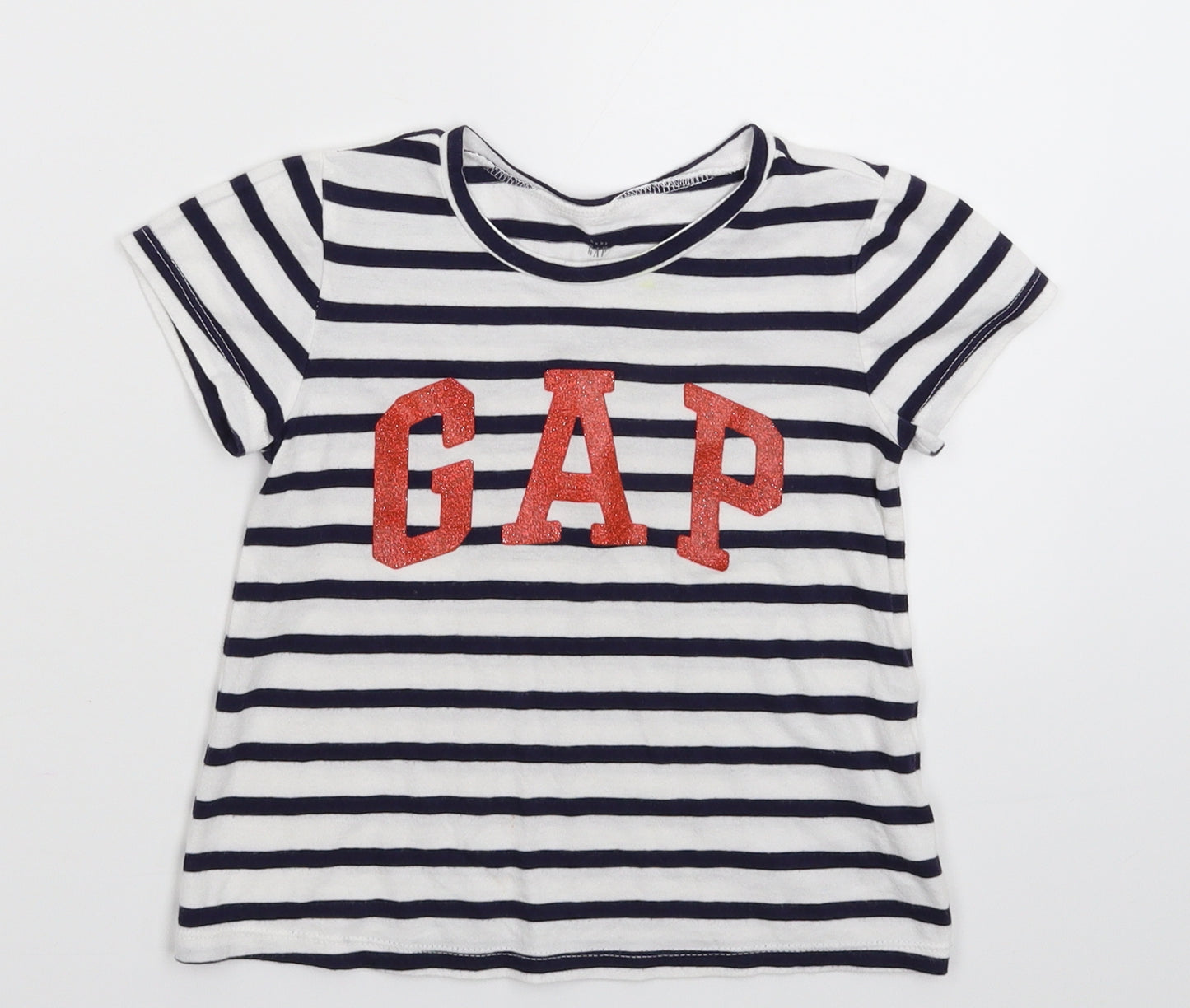 Gap Girls White Striped  Basic T-Shirt Size 4 Years