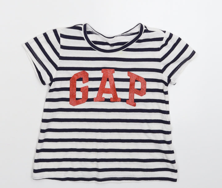Gap Girls White Striped  Basic T-Shirt Size 4 Years