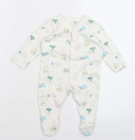 Front view of Marks & Spencer Baby White Babygrow One-Piece, size 0-3, Months
