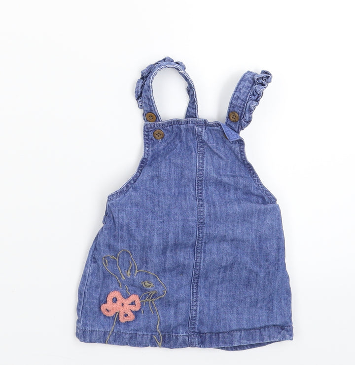 Marks and Spencer Girls Blue Denim Pinafore/Dungaree Dress Size 3-6 Months