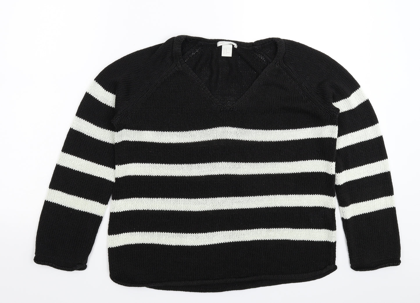 H&M Womens Black Striped Knit Pullover Jumper Size M