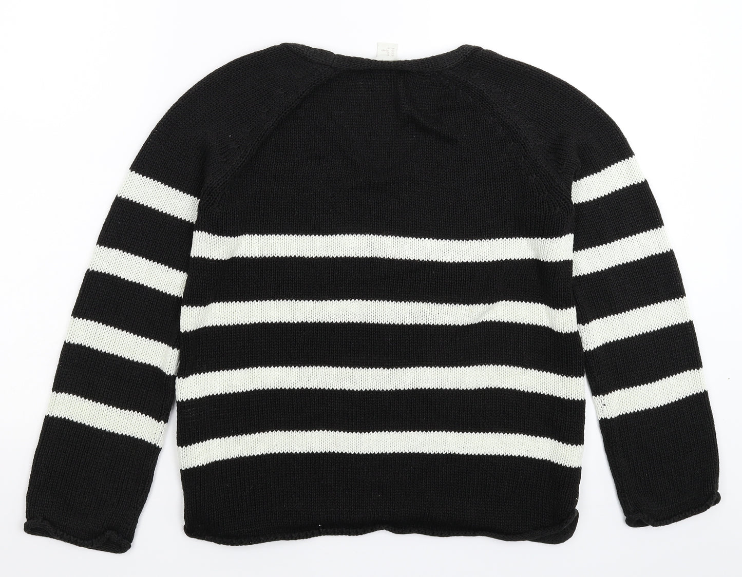 H&M Womens Black Striped Knit Pullover Jumper Size M