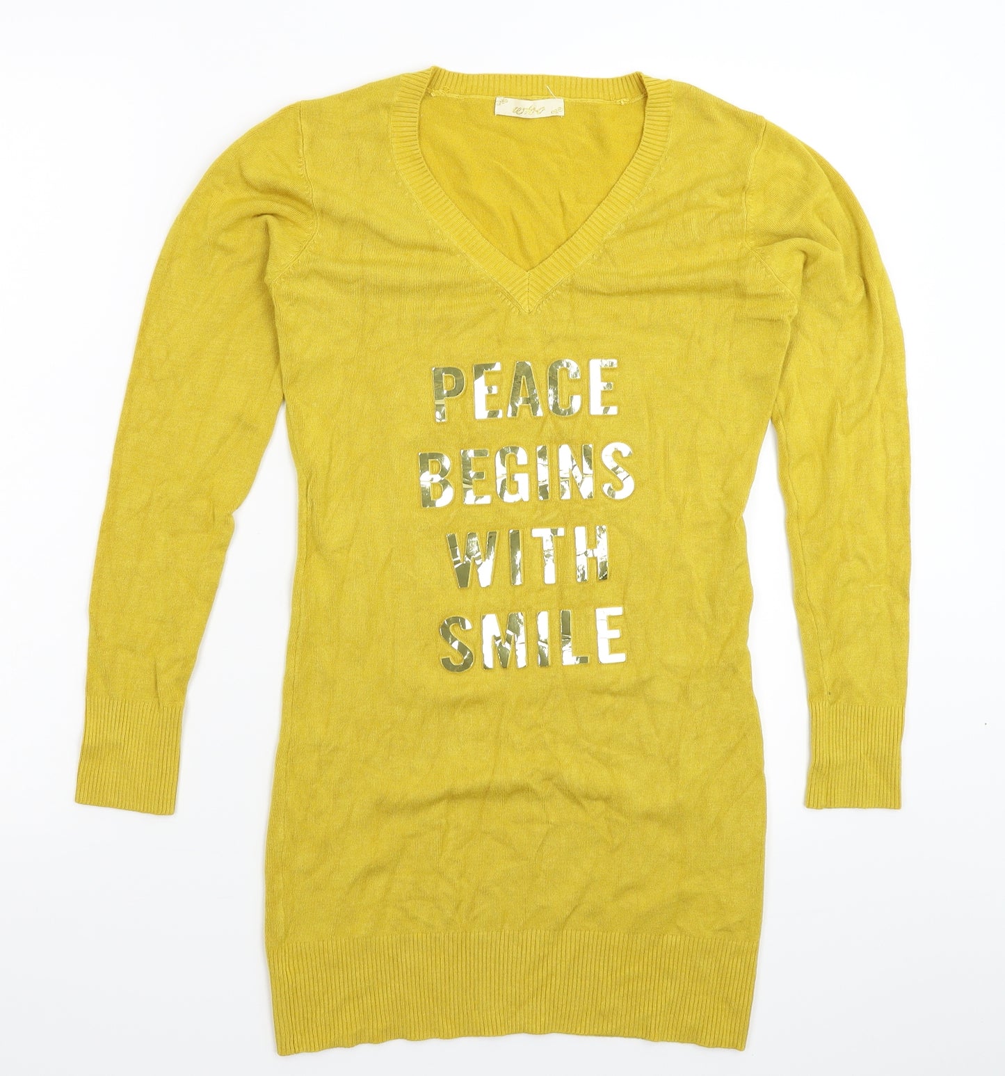 Whoo Womens Yellow  Knit Pullover Jumper Size 10