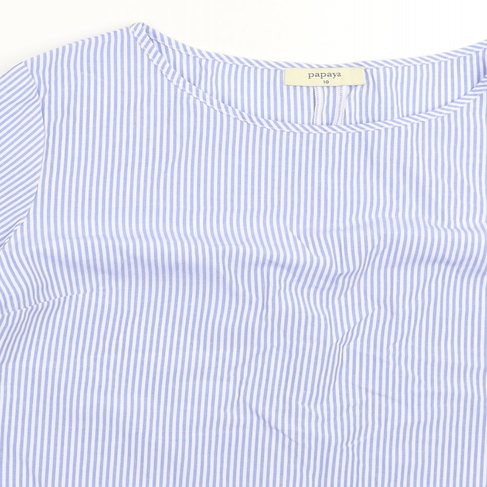 Papaya Womens Blue Striped  Basic Blouse Size 10