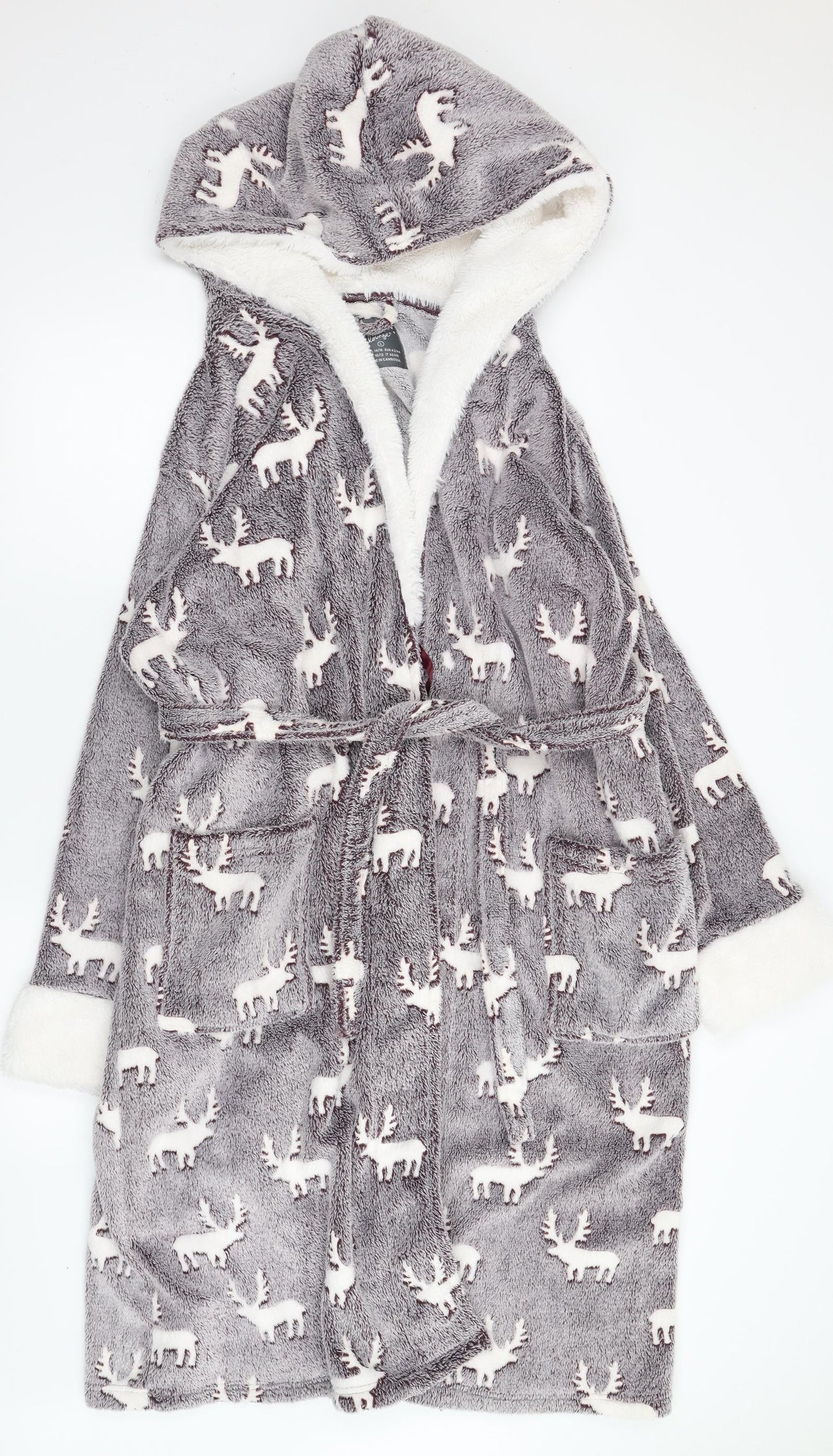 Primark Womens Brown Solid Fleece Kimono Robe Size 16