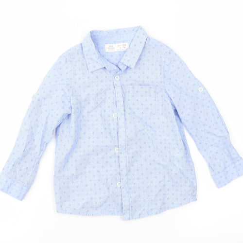 Zara Boys Blue Geometric  Basic Button-Up Size 2-3 Years
