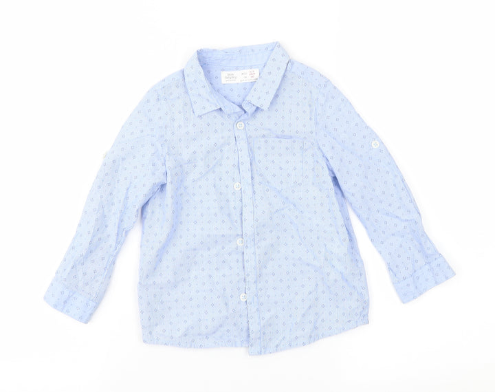 Zara Boys Blue Geometric Basic Button-Up Size 2-3 Years