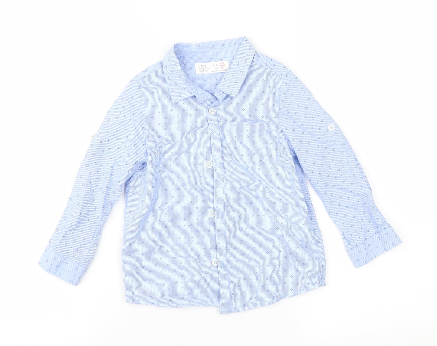 Zara Boys Blue Geometric  Basic Button-Up Size 2-3 Years