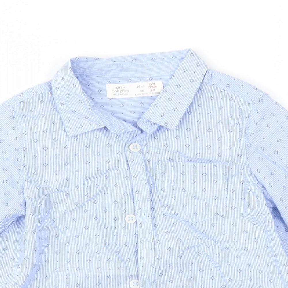 Zara Boys Blue Geometric  Basic Button-Up Size 2-3 Years