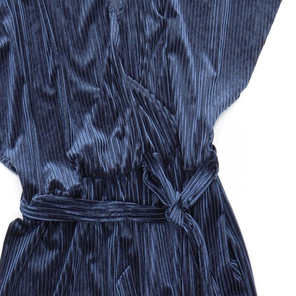 New Look Womens Blue Striped Velour Jumpsuit One-Piece Size 18 L21 in