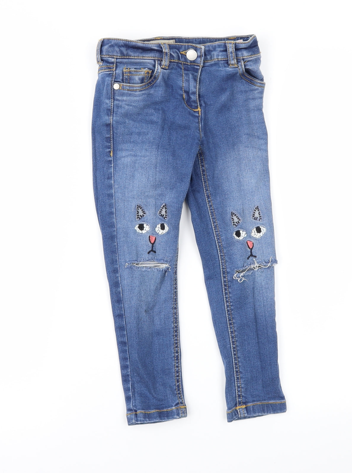 NEXT Girls Blue  Denim Straight Jeans Size 5 Years - DISTRESSED