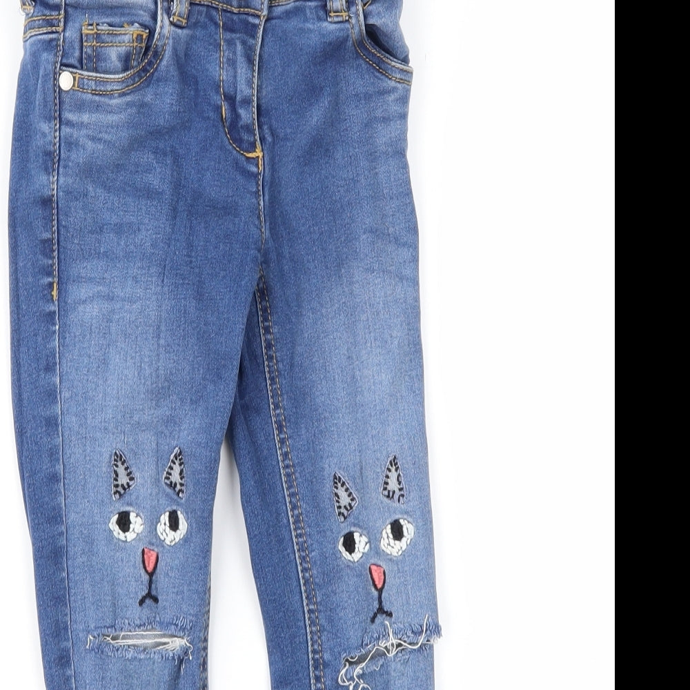 NEXT Girls Blue  Denim Straight Jeans Size 5 Years - DISTRESSED